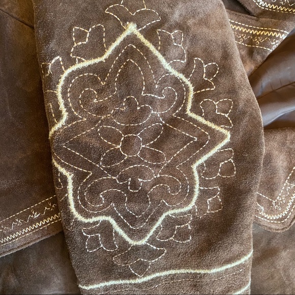 Nordstrom Leather Embroidered Blazer Brown Medium - Picture 5 of 10